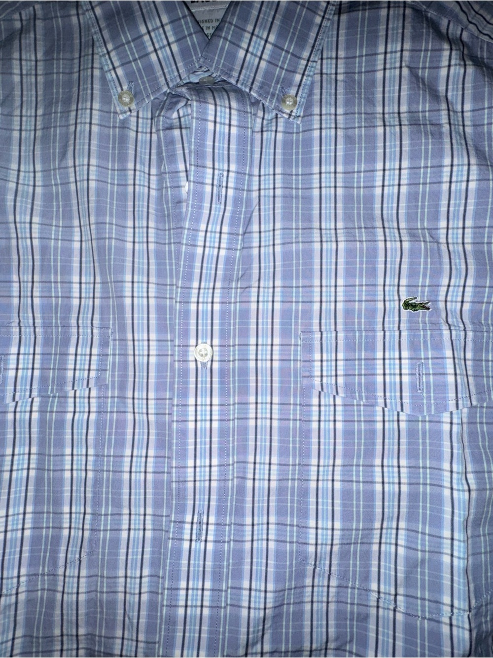 Lacoste Men's Size 40 Blue Plaid Button-Down Long Sleeve Shirt